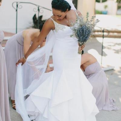 Vestido de novia mermaid wedding dresses spaghetti straps with crystals beadings ruffles bridal dresses gowns plus size custom made - Thumbnail 5