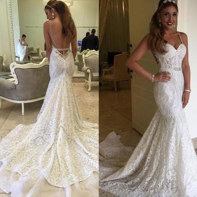 Backless berta bridal gowns mermaid full lace wedding dresses sweetheart neck sleeveless long court train vintage lace gowns - Thumbnail 4