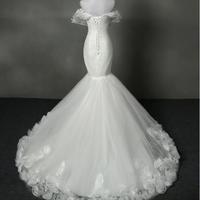 Vintage Off Shoulder Wedding Dresses Mermaid Hand Made Flowers Draped Layers Bridal Gowns Plus Size Country Wedding Gowns Custom Made - Thumbnail 1