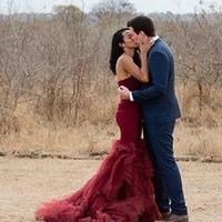 Burgundy Mermaid Wedding Dresses Wine Red Strapless Backless Long Bridal Party Gowns Plus Size vestidos de novia sirena - Thumbnail 3