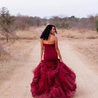 Burgundy Mermaid Wedding Dresses Wine Red Strapless Backless Long Bridal Party Gowns Plus Size vestidos de novia sirena - Thumbnail 4