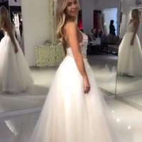 White Spaghetti Straps Long Wedding Dresses Bridal  Gown with Appliques - Thumbnail 2