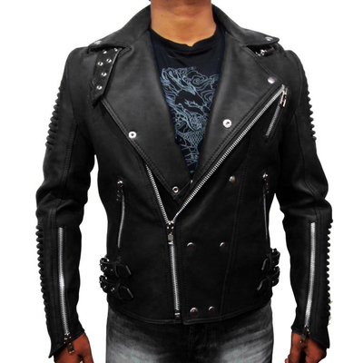 Handmade biker jacket, men's black zipper studded leather jacket - Thumbnail 5