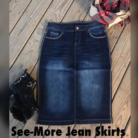 KRISTY MID LENGTH DARK WASH DENIM SKIRT - Thumbnail 1