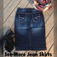 KRISTY MID LENGTH DARK WASH DENIM SKIRT - Thumbnail 2