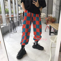 90s Color Block Checker Casual Jogger Pants - Thumbnail 3