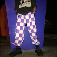 90s Color Block Checker Casual Jogger Pants - Thumbnail 4