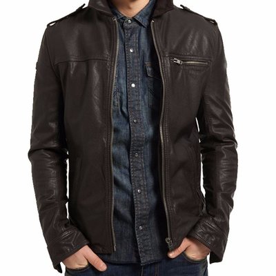 Men's genuine leather black jacket, men's biker moto fashion jacket - Thumbnail 4