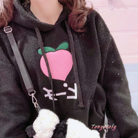 Peach Embroidery Lamb Wool Hoodie Sweatshirt - Thumbnail 3