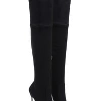 Unique Black Pointed Boots Super High Heels Over the knee stretch boots Hot - Thumbnail 4