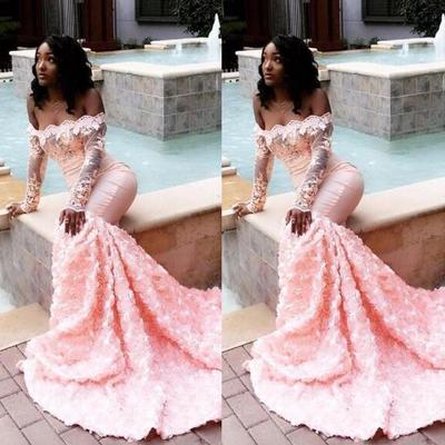 Beautiful bateau long sleeves lace appliques 3d flowers adorned prom dresses evening gowns long formal formal party gowns - Thumbnail 5