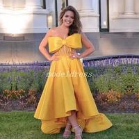 High Low Gold Big Bow Prom Dresses 2019 Strapless Illusion Bodice Hi-Lo Celebrity Gowns Special Occasion Dress Formal Evening Party Gowns - Thumbnail 2