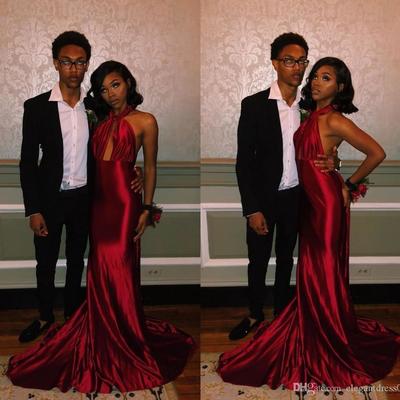  fashion red african black girls mermaid prom dresses long halter neck backless formal dress evening wear vestidos de fiesta largos - Thumbnail 5