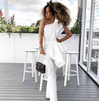 Vintage One Shoulder White Women Jumpsuit Prom Dresses With Big Bow Formal Party Evening Gowns Custom Made Special Occasion Dress