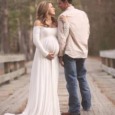 Custom plus size prom dresses 2019 off the shoulder maternity gowns dresses formal long sleeve evening dress white baby shower dress - Thumbnail 4