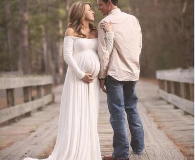 Custom Plus Size Prom Dresses 2019 Off the Shoulder Maternity Gowns Dresses Formal Long Sleeve Evening Dress White Baby Shower Dress