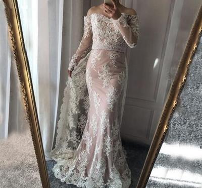 Elegant White Lace Prom Dresses Detachable Train Celebrity Gowns Mermaid Evening Dresses Custom V Neck Prom Party Dress vestidos de fie