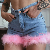 Sexy Fur Jeans Denim Shorts - Thumbnail 1