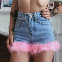 Sexy Fur Jeans Denim Shorts - Thumbnail 2