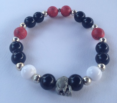 Black, White & Red Pewter Skull Bracelet