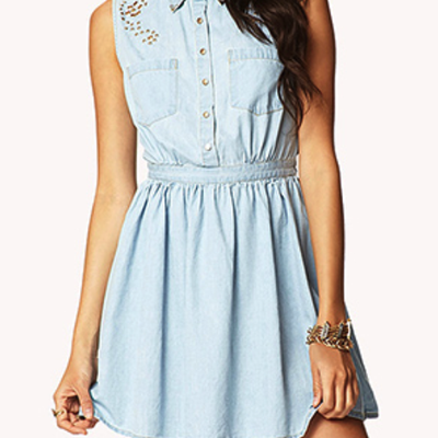 Denim detailed dress - Thumbnail 5