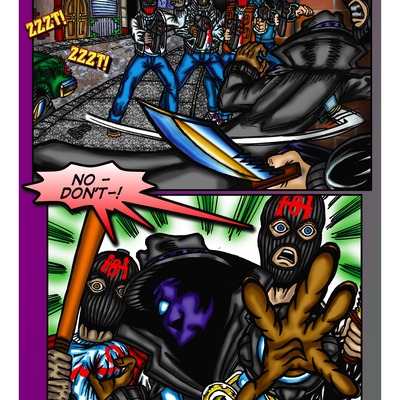 Inked comic book action page in full color, step#4 choose art order(s)