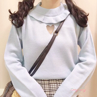 Sweet Love Heart Hollow Out Ruffle Collar Sweater - Thumbnail 1