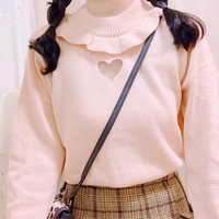 Sweet Love Heart Hollow Out Ruffle Collar Sweater - Thumbnail 3