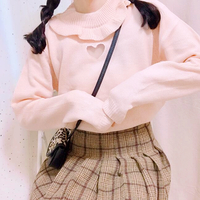 Sweet Love Heart Hollow Out Ruffle Collar Sweater - Thumbnail 4