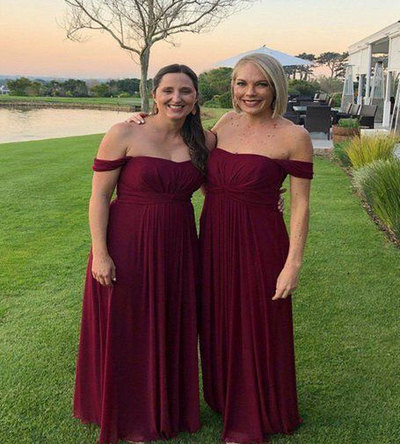 Off the Shoulder Burgundy Long Plus Size Bridesmaid Dresses for Wedding