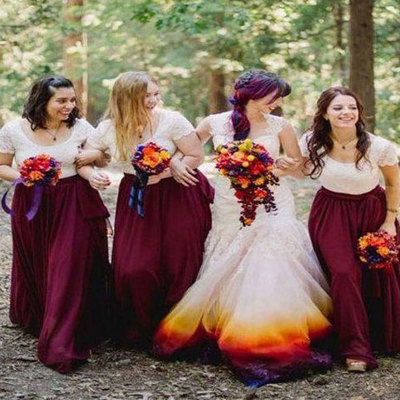 Charming two piece burgundy dresses white top bridesmaid dresses for wedding - Thumbnail 5