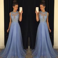 Violet A Line Tulle Prom DressesCrew Neck Lace Bodice Evening Party Gowns - Thumbnail 1