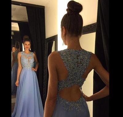 Violet A Line Tulle Prom DressesCrew Neck Lace Bodice Evening Party Gowns