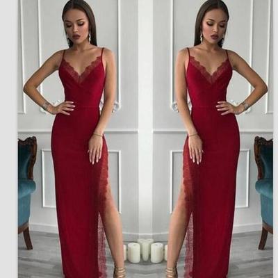 Sexy sheath red prom dress v-neck chiffon prom dresses long evening dress formal dresses girls party gowns - Thumbnail 5
