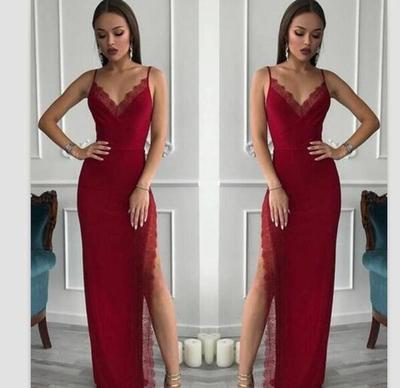 Sexy Sheath Red Prom Dress V-neck Chiffon Prom Dresses Long Evening Dress Formal Dresses Girls Party Gowns
