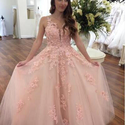 Sweet blush pink 2019 lace prom dresses a line v neck bridesmaid dresses summer beach boho reception gowns - Thumbnail 5