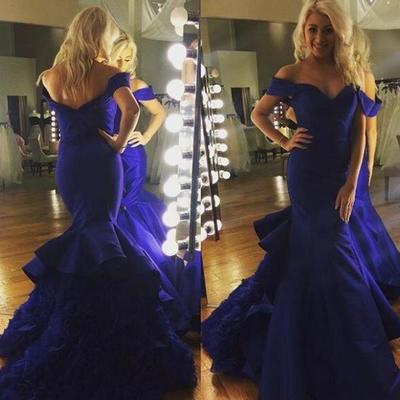 Royal blue mermaid evening dresses off the shoulder prom dress special occasion floor length pageant gowns - Thumbnail 4