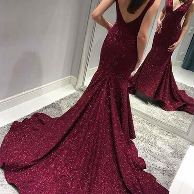 Sexy backless maroon sequin mermaid long evening prom dresses - Thumbnail 4