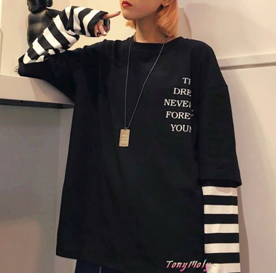 THE DREAM Printed Patchwork Striped Long Sleeve T-shirt