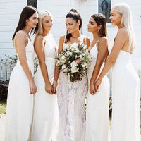 Sexy Spaghetti Straps White Long Bridesmaid Dresses for Wedding - Thumbnail 1