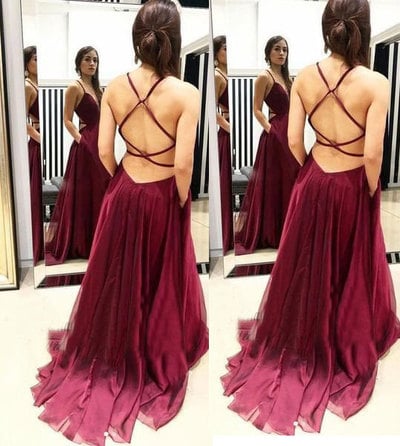 Criss Cross Sexy Burundy Long Prom Dresses