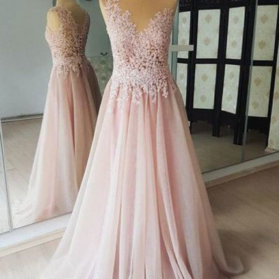 Sheer neck long prom dresses with appliques - Thumbnail 4