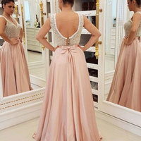 Long Prom Dresses with Pearls Sash - Thumbnail 1