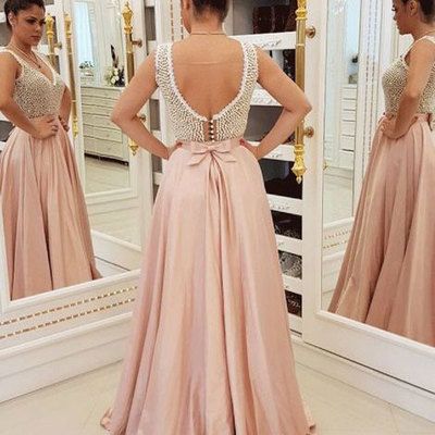 Long prom dresses with pearls sash - Thumbnail 4
