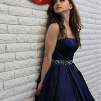 A-Line Tube Navy Blue Long Prom Dress with Beading - Thumbnail 1
