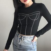 Sexy Round Neck Print Long Sleeve Top - Thumbnail 1