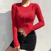 Sexy Round Neck Print Long Sleeve Top - Thumbnail 4