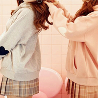 Harajuku Love Heart Embroidered Sleeve Hoodie Sweatshirt - Thumbnail 1