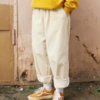 Pastel Color Corduroy Casual Wide Leg Pants - Thumbnail 1