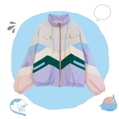 Harajuku Pastel Color Block Embroidery Jacket